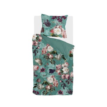 Flowers United dekbedovertrek 155x220cm turquoise