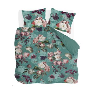 Flowers United dekbedovertrek 200x220cm turquoise