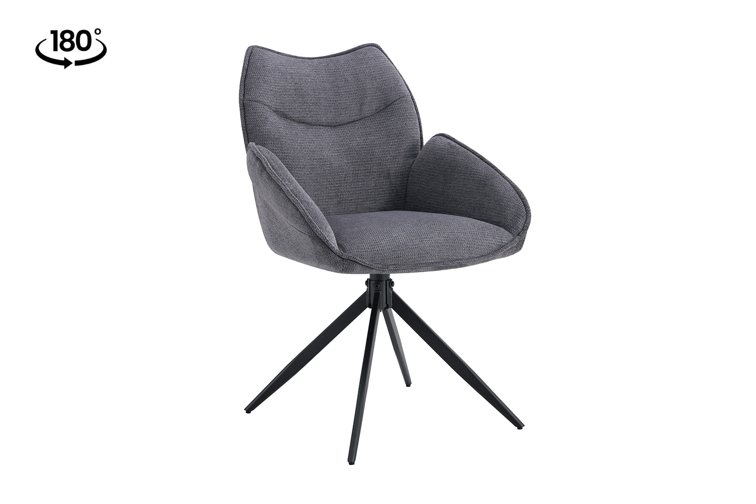 Mero Draaibare Eetkamerstoel met Armleuning – Stof – Donkergrijs