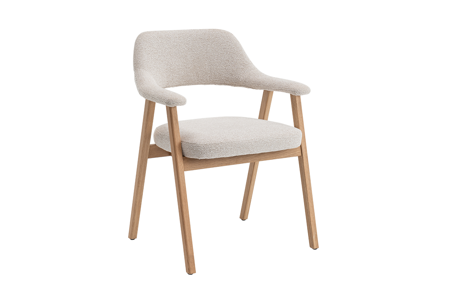 Coren Houten Eetkamerstoel met Armleuning – Massieve Eik – Stof – Beige