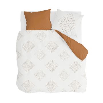Boho Stitches dekbedovertrek 200x220cm wit/cognac