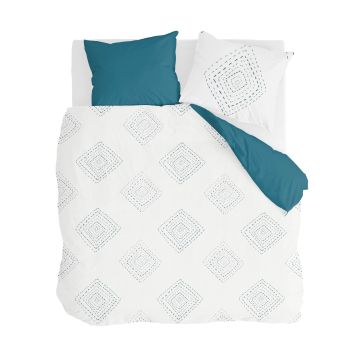 Boho Stitches dekbedovertrek 200x220cm wit/petrol