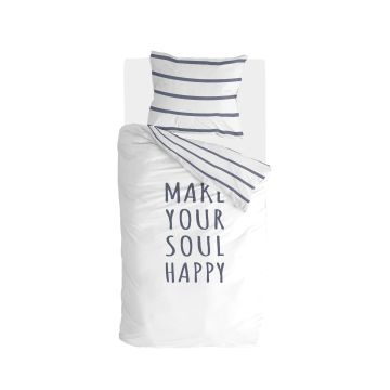 Happy Wake Up dekbedovertrek 155x220cm wit/blauw