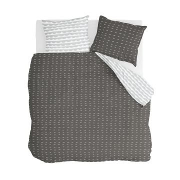 More Dashes dekbedovertrek 200x200cm off-black/grijs