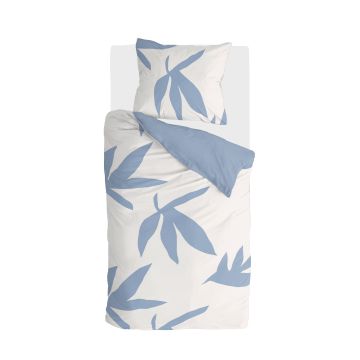 Simple Leaves dekbedovertrek 135x200cm gebroken wit/jeans blauw