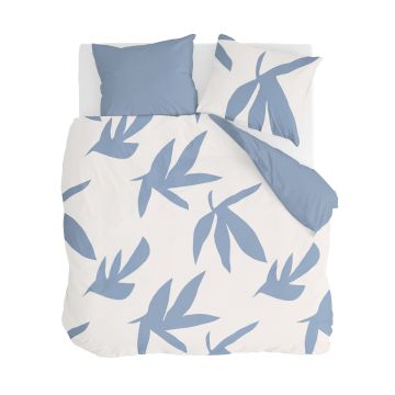 Simple Leaves dekbedovertrek 240x220cm gebroken wit/jeans blauw