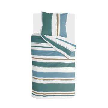 Stripes & Stitches dekbedovertrek 155x220cm groen