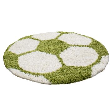 Fun Shaggy voetbal kinderkamer vloerkleed hoogpolig rond Ø 100cm groen