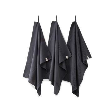 Blocks & Lines keuken- en theedoekenset 50x70cm off-black (3 stuks)