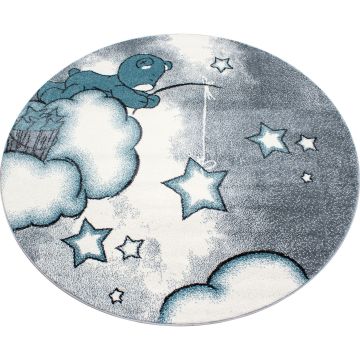 Kids Wolken kinderkamer vloerkleed laagpolig rond Ø 120cm blauw