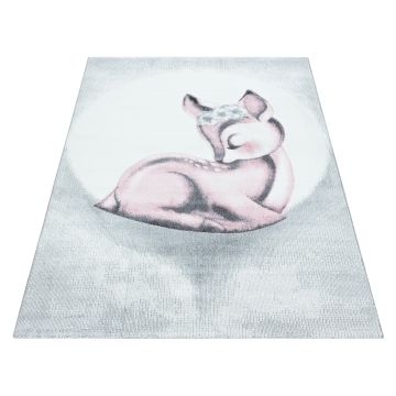 Bambi Hert kinderkamer vloerkleed laagpolig rechthoek 120x170cm roze