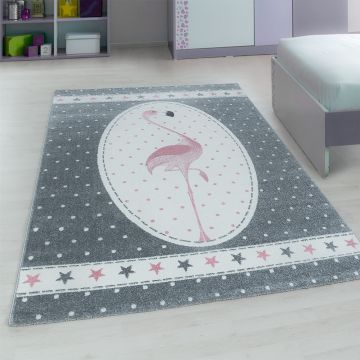 Kids Flamingo kinderkamer vloerkleed laagpolig rechthoek 80x150cm roze