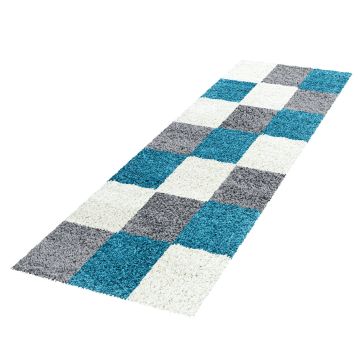 Life Shaggy Blok vloerkleed hoogpolig loper 80x250cm turquoise