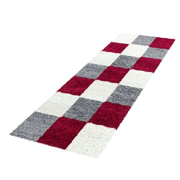 Life Shaggy Blok vloerkleed hoogpolig loper 80x250cm rood