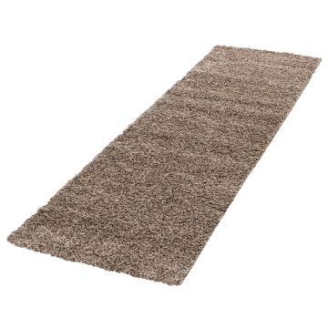 Life Shaggy vloerkleed hoogpolig loper 80x250cm mokka