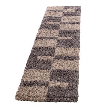 Gala Shaggy vloerkleed hoogpolig loper 80x250cm taupe