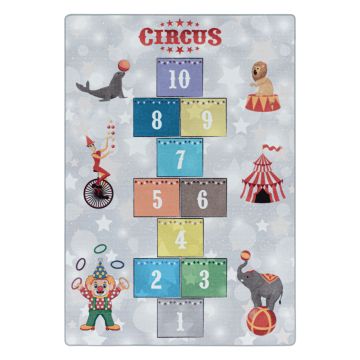 Play Hinkelen Circus antislip kinderkamer speelkleed lussenpolig rechthoek 140x200cm grijs