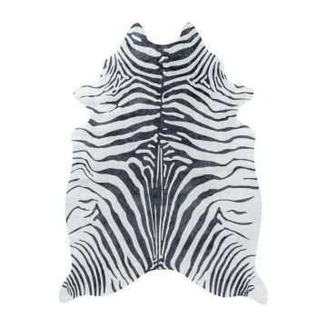 Etosha Zebra antislip vloerkleed platgeweven rechthoek 100x135cm imitatie dierenhuid zwart