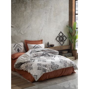 Ethnic 2-persoons dekbedovertrekset 200x220cm katoen renforcé lenuta kaneel