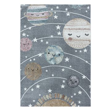 Funny Planeet baby kinderkamer vloerkleed laagpolig rechthoek 140x200cm grijs