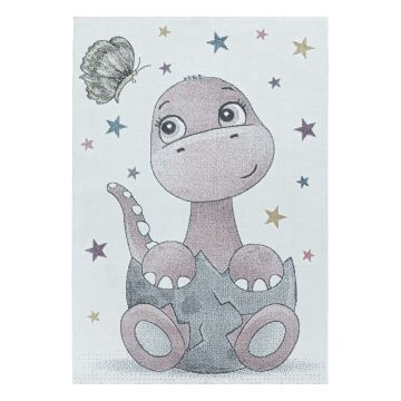 Funny Dino baby kinderkamer vloerkleed laagpolig rechthoek 140x200cm roze