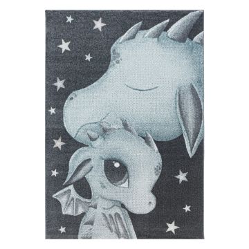 Funny Draak baby kinderkamer vloerkleed laagpolig rechthoek 140x200cm blauw