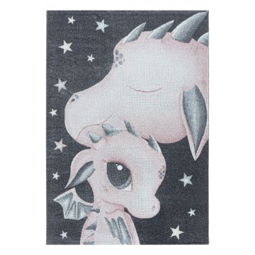 Funny Draak baby kinderkamer vloerkleed laagpolig rechthoek 140x200cm roze