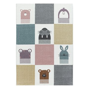 Funny Dieren baby kinderkamer vloerkleed laagpolig rechthoek 140x200cm multikleur