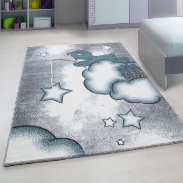 Kids Wolken kinderkamer vloerkleed laagpolig rechthoek 160x230cm blauw