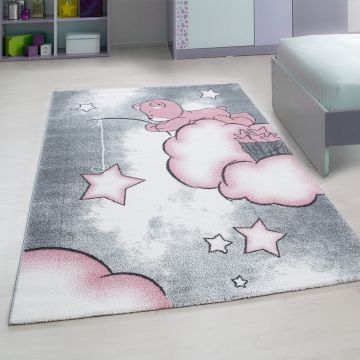 Kids Wolken kinderkamer vloerkleed laagpolig rechthoek 160x230cm roze
