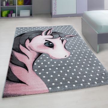 Kids Eenhoorn kinderkamer vloerkleed laagpolig rechthoek 160x230cm roze