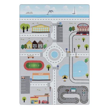 Play Verkeer antislip kinderkamer speelkleed lussenpolig rechthoek 200x290cm grijs