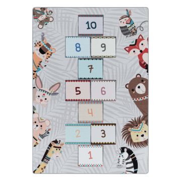 Play Hinkelen met Dieren antislip kinderkamer speelkleed lussenpolig rechthoek 160x230cm grijs