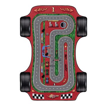 Play Racebaan antislip kinderkamer speelkleed lussenpolig rechthoek 140x200cm rood