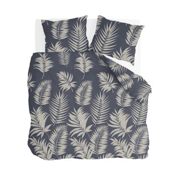 Pretty Palm dekbedovertrek 200x220cm grijs/blauw